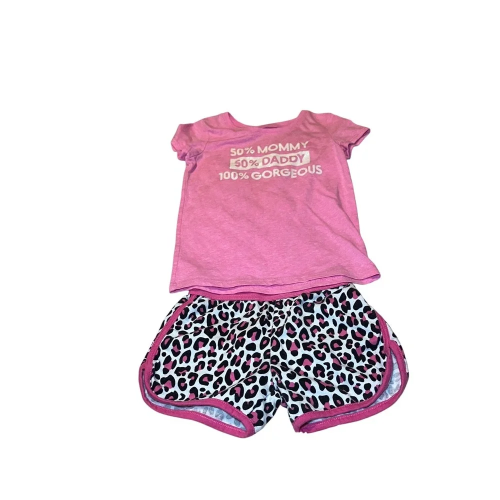 The Childrens Place Size 4T Pink Tee and LOL Surprise Leopard Shorts Set